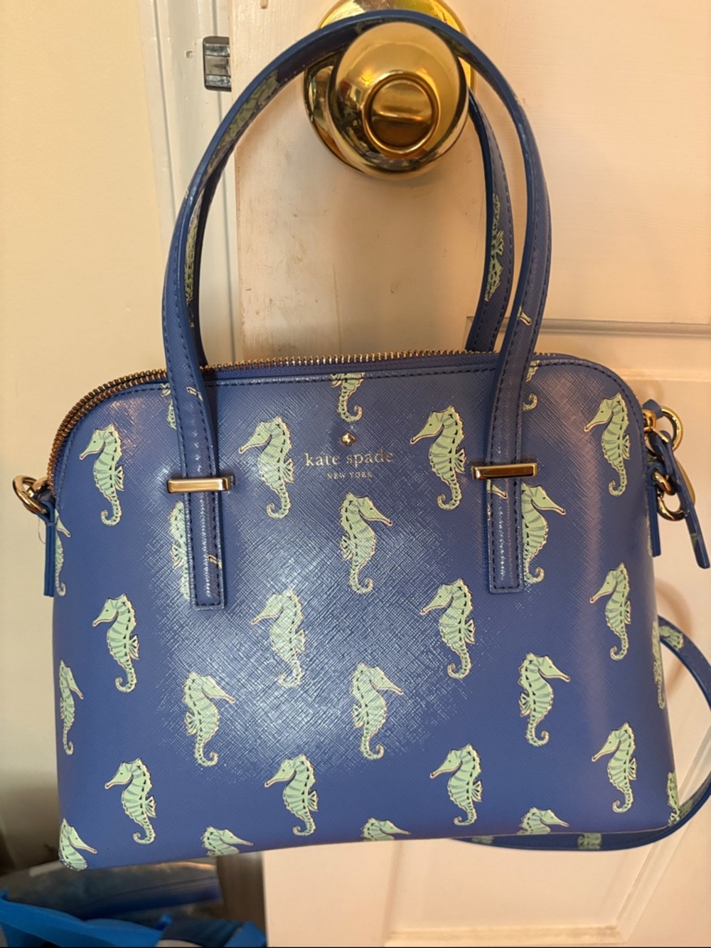 NWT kate spade Blue Seahorse-Print Satchel